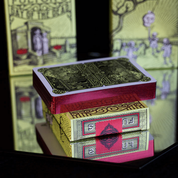 Day Of The Dead Glow Green Edition Red Gilded Playing Cards by Fulton