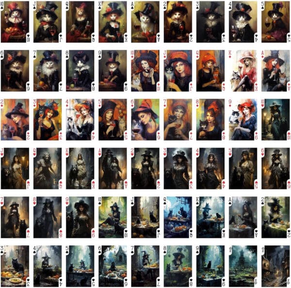 Gothic Wicca Witch Playing Cards - Goth Fairy Black Cat Vintage Unknown Artist - Image 2