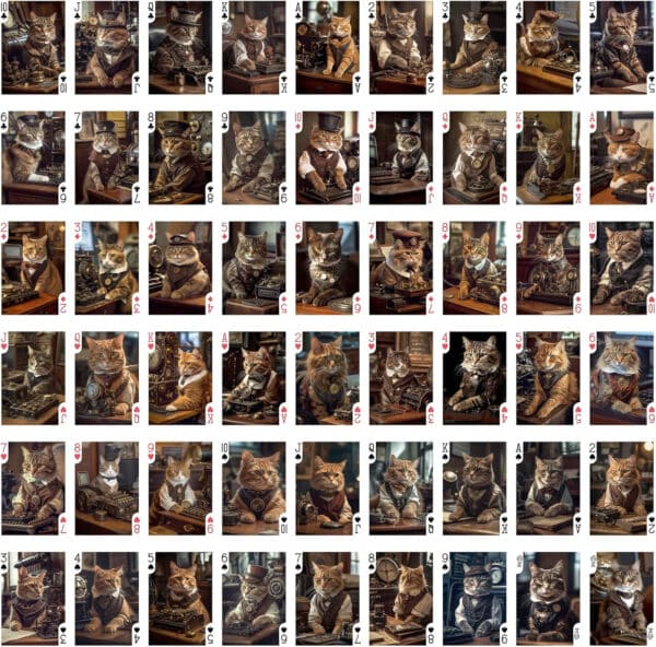 Victorian Steampunk Cats Playing Cards - Clockwork Professional Office Cats - Image 2