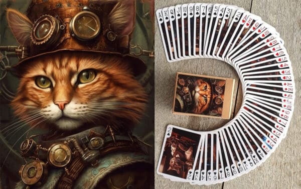 Victorian Steampunk Cats Playing Cards - Clockwork Professional Office Cats