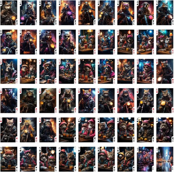 Cyberpunk Cats and Dogs Biker Gang Playing Cards - Image 2