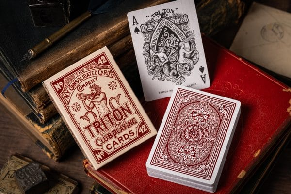 Triton 42 Club Playing Cards –Antique Restoration (rosewood red) by A Haines