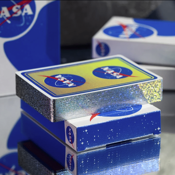 NASA Holographic Foil “Meatball” Logo Gilded- Silver Playing Cards by Fulton