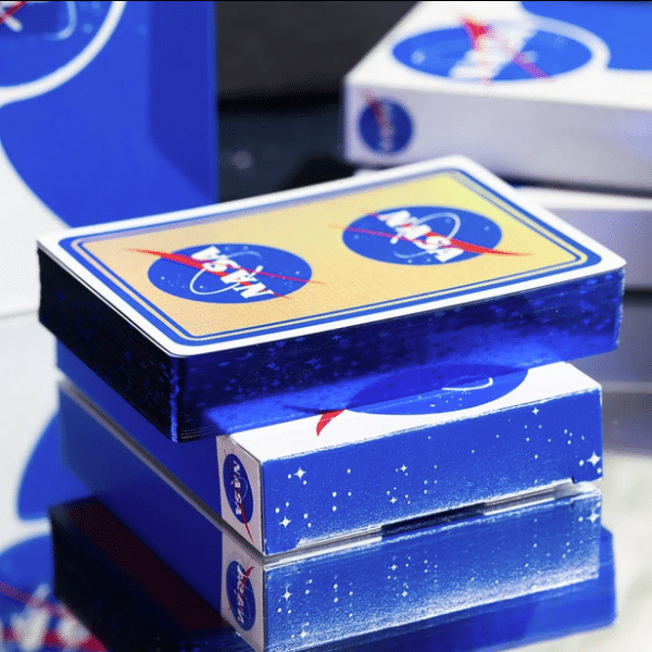 NASA Holographic Foil “Meatball” Logo Gilded- Blue Playing Cards by Fulton