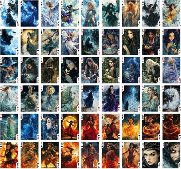 Elemental Sorceress Coven Witches of Fire Water Air and Earth Playing Cards - Image 2